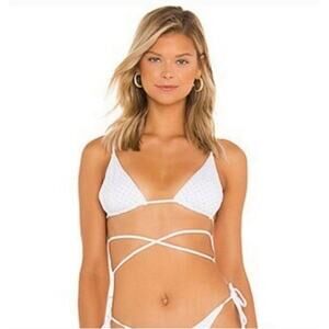 L*Space Kara Studded Bikini Top in White Size Medium Triangle